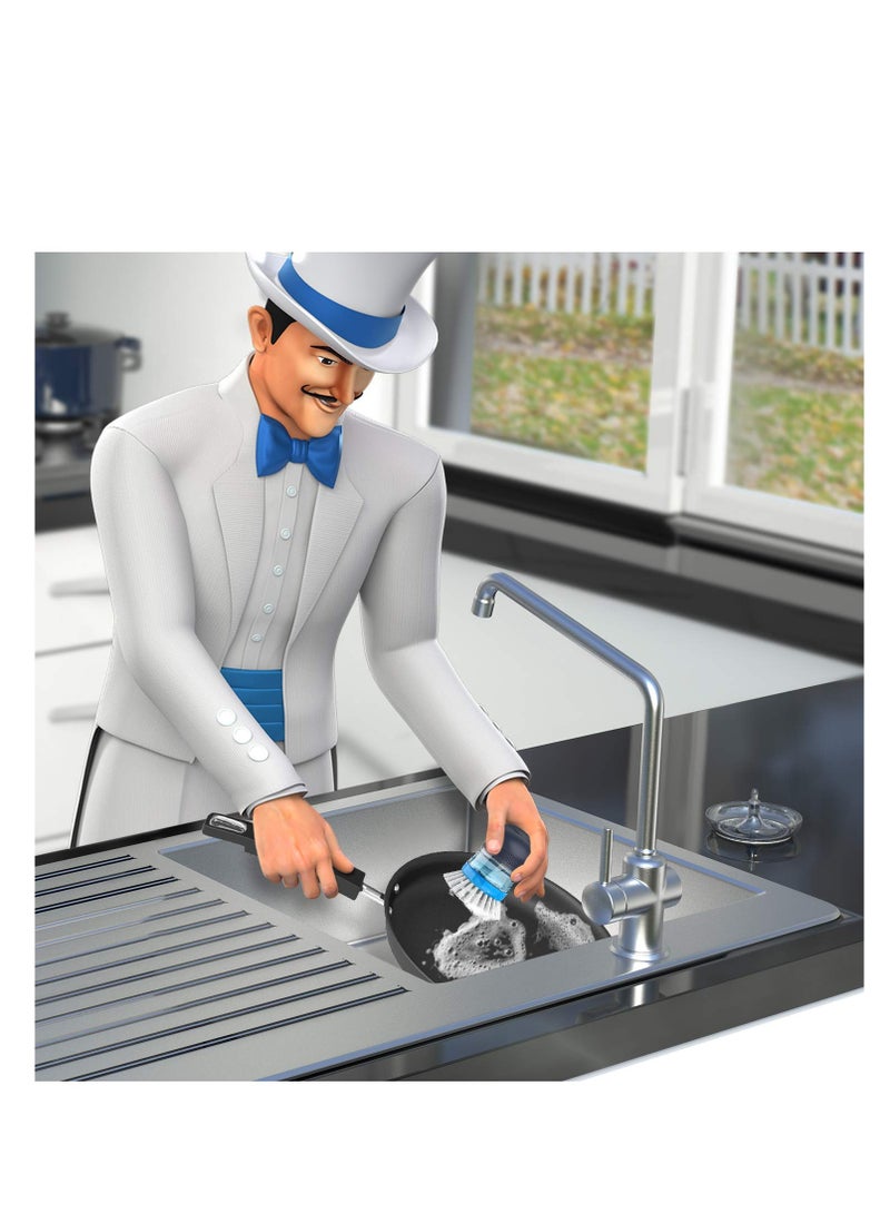 Dish Scrubber with Soap Dispenser, Leak-Proof Design, for Dish Pot Pan Kitchen Sink Cleaning, Replaceable Head, Brush with Sponge Head, safe on dishes, sink, non-stick cookware (3pcs)