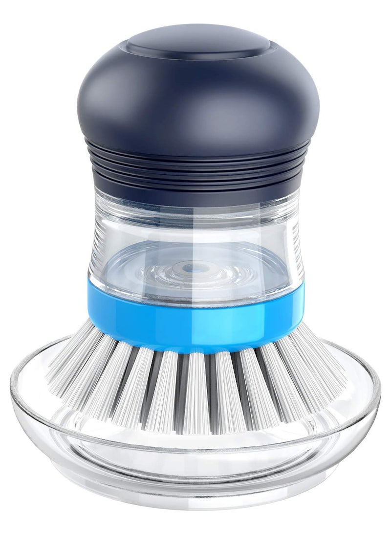 Dish Scrubber with Soap Dispenser, Leak-Proof Design, for Dish Pot Pan Kitchen Sink Cleaning, Replaceable Head, Brush with Sponge Head, safe on dishes, sink, non-stick cookware (3pcs)