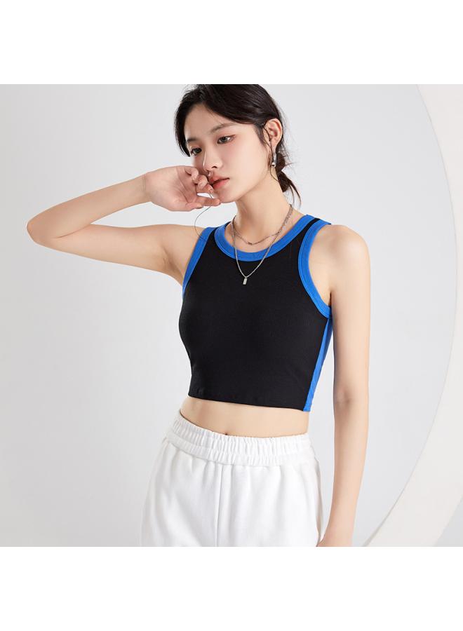 VUELO New Style With Chest Pad Front And Rear Contrast Color Navel Vest Short Inner Base Camisole Women's Summer Outer Wear  - Image 3