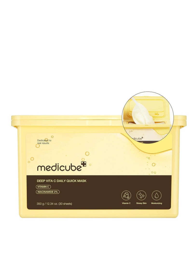 Medicube Deep Vita C Daily Quick 30 Sheet Masks Vegan Certified Quick Dispenser Triple Vitamin Complex For Radiance And Hydration Korean Face Masks 