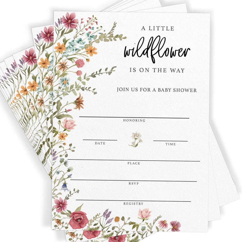 Printed Party Baby Shower Invitations with Envelopes â€“ Wildflower Theme for Girl, Baby In Bloom Sprinkle, Set of 30 - Image 2