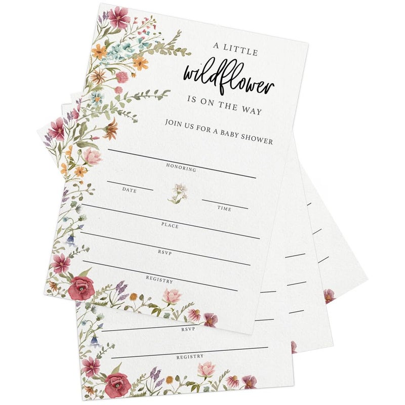 Printed Party Baby Shower Invitations with Envelopes â€“ Wildflower Theme for Girl, Baby In Bloom Sprinkle, Set of 30 - Image 5