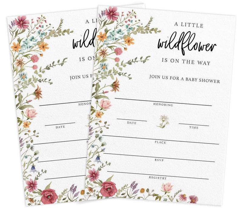 Printed Party Baby Shower Invitations with Envelopes â€“ Wildflower Theme for Girl, Baby In Bloom Sprinkle, Set of 30 - Image 4