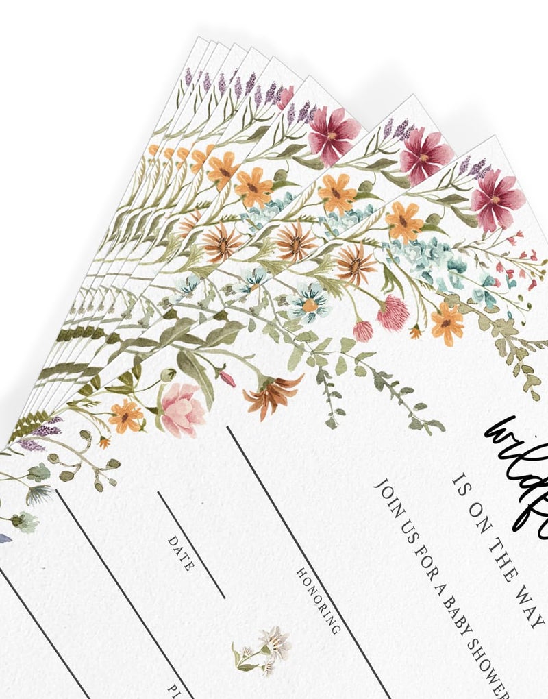 Printed Party Baby Shower Invitations with Envelopes â€“ Wildflower Theme for Girl, Baby In Bloom Sprinkle, Set of 30 - Image 3