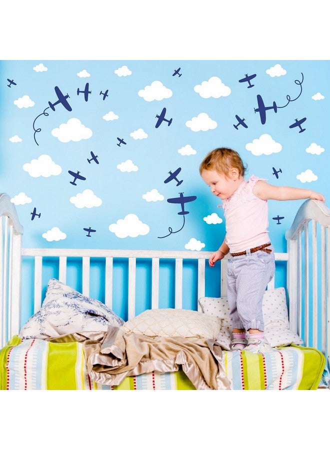 Barri Design Airplane Wall Stickers Aircraft Plane Wall Decals Peel and Stick White Cloud Wall Decals Removable Vinyl Clouds Wall Stickers Vehicle Decal for Boys Room Nursery Kids Bedroom Decor - Image 2