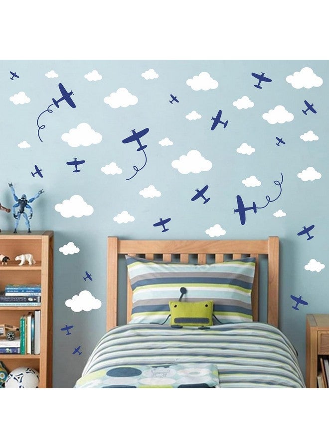 Barri Design Airplane Wall Stickers Aircraft Plane Wall Decals Peel and Stick White Cloud Wall Decals Removable Vinyl Clouds Wall Stickers Vehicle Decal for Boys Room Nursery Kids Bedroom Decor - Image 1
