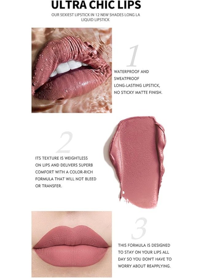 HANDAIYAN Lipstick Set Matte Liquid 12 Colors Long Lasting Waterproof for Women Highly Pigment Velvety Nude Super Stay Soft Hydrating & Lightweight Professional Moisturizing Makeup Lips Gift - Image 4