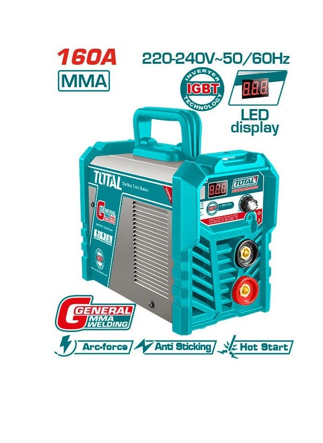 TOTAL Super Total 160A Inverter Portable MMA Welding Machine | IGBT Technology, LED Display, Anti-Stick & Hot Start, Complete with Electrode Holder & Helmet |Welder for DIY and Professional Use, 1~240V Input, with Accessories  - Image 1