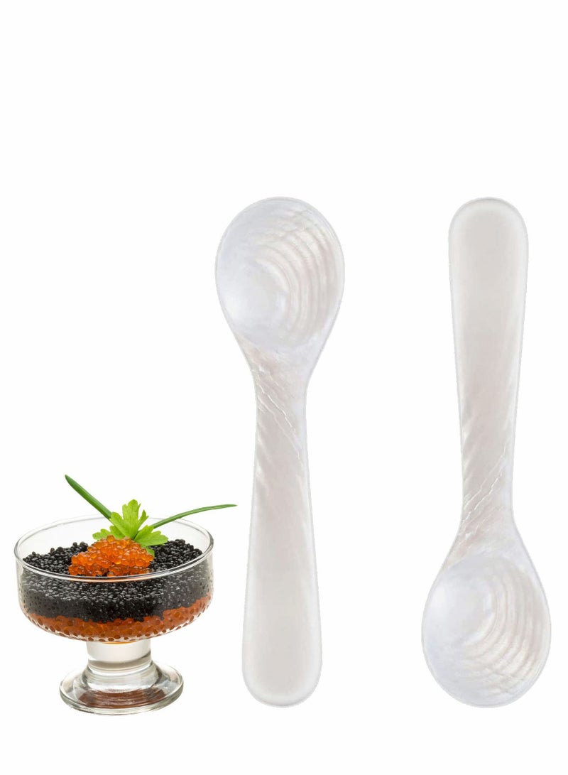الأزرق جي دبليو 2 Pieces Caviar Spoons Set White Mother of Pearl Spoon with Round Handle for Egg Coffee Serving Ice Cream Restaurant - Image 1
