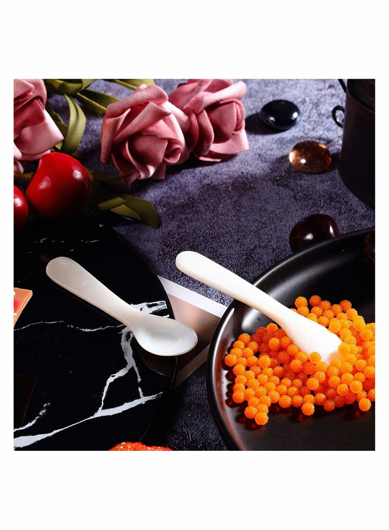 الأزرق جي دبليو 2 Pieces Caviar Spoons Set White Mother of Pearl Spoon with Round Handle for Egg Coffee Serving Ice Cream Restaurant - Image 4