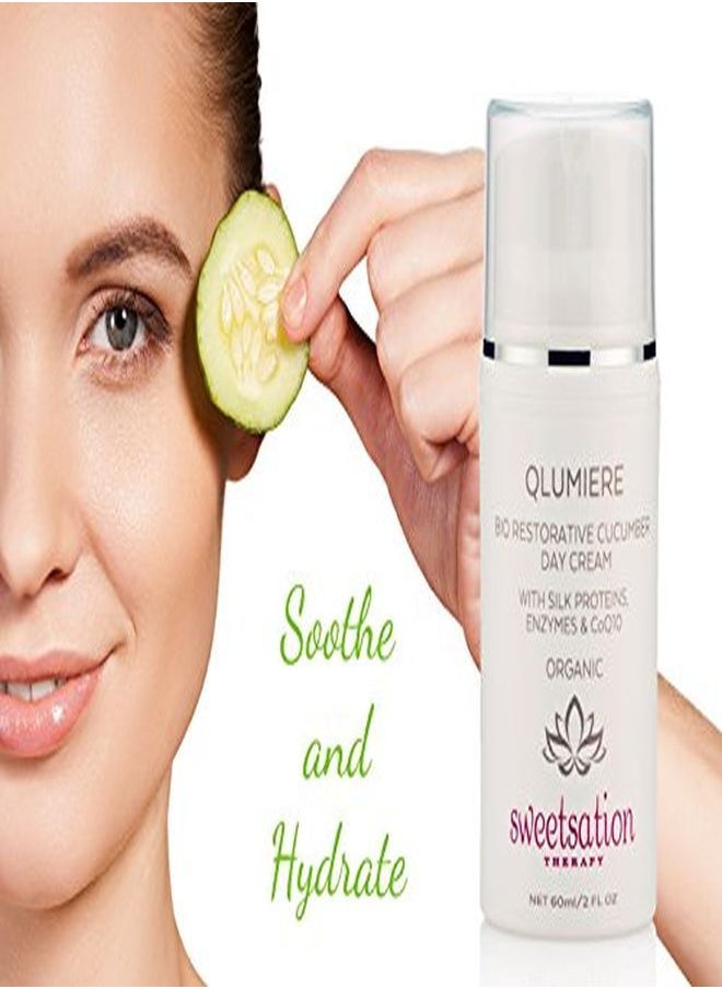 Sweetsation Therapy Qlumiere BioRestorative Cucumber Day Cream With Silk Amino Acids, Hyaluronic Acid, Enzymes, Antioxidants, Spirulina Sea Kelp, Caviar, Coq10, 2Oz. Hydrating Soothing Protecting.  - Image 2