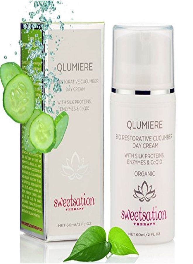 Sweetsation Therapy Qlumiere BioRestorative Cucumber Day Cream With Silk Amino Acids, Hyaluronic Acid, Enzymes, Antioxidants, Spirulina Sea Kelp, Caviar, Coq10, 2Oz. Hydrating Soothing Protecting.  - Image 1