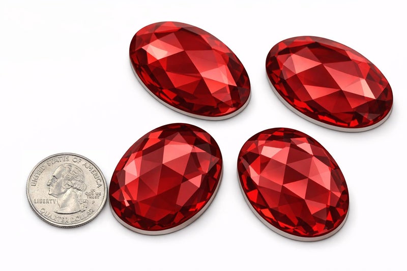 40x30mm Red Ruby H103 Large Flat Back Oval Acrylic Rhinestones Cosplay Costume Gems Plastic Jewels Embelishments DIY Crafts Gemstones 4 Pieces