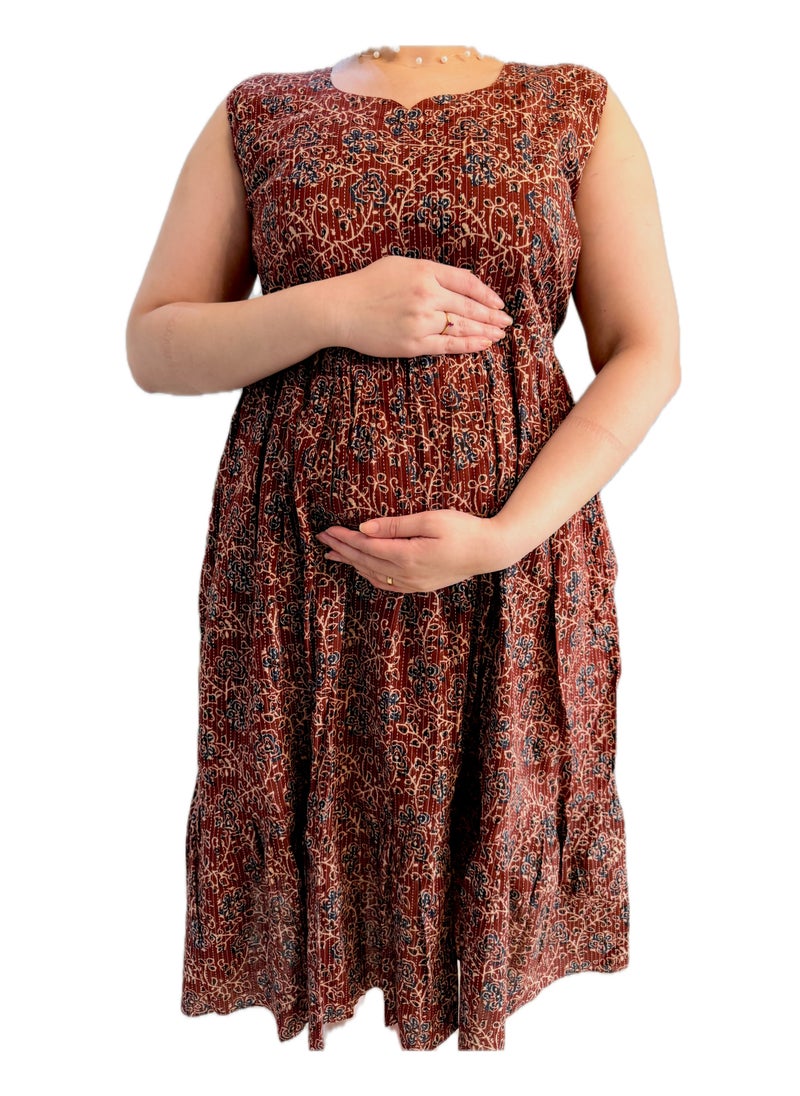 Generic Soft Cotton Maternity Dress With Adjustable Belt, Comfortable and stylish  - Image 1