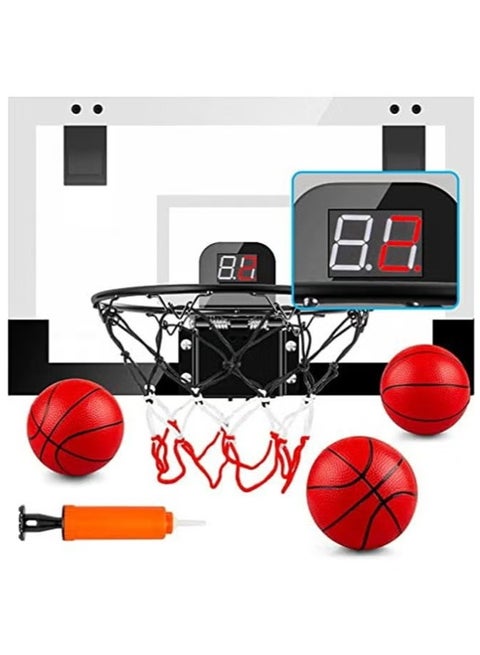 طوق كرة السلة الداخلي للأطفال والبالغين غرفة كرة السلة طوق صغير مع لوحة النتائج الإلكترونية والكرات والبطاريات ألعاب كرة السلة