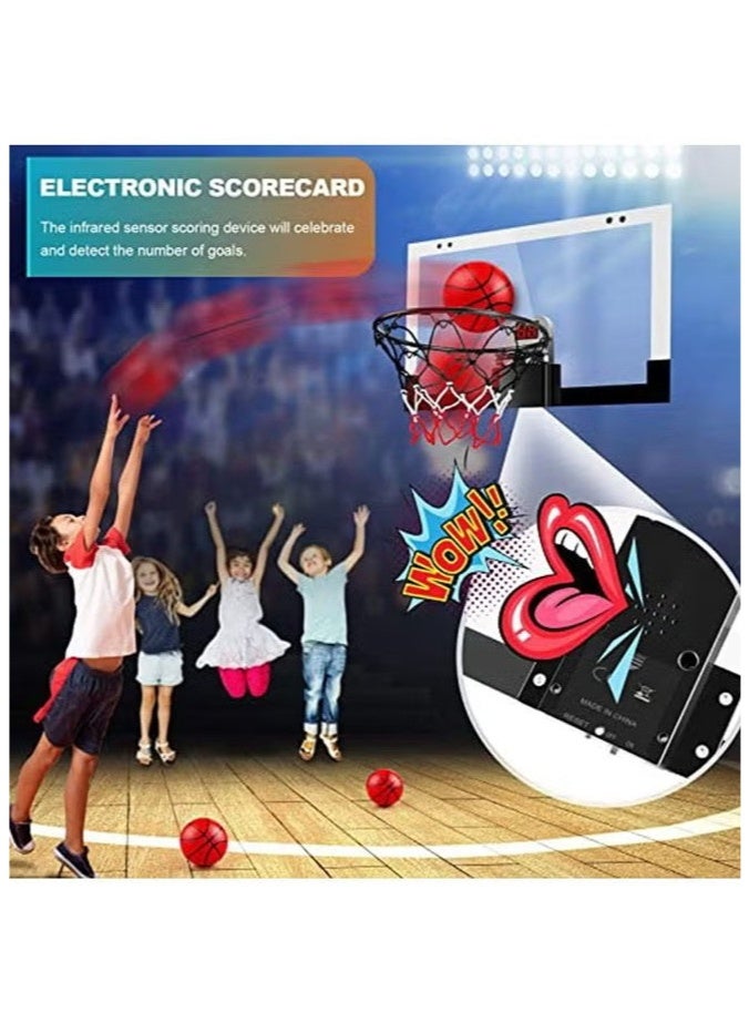 دنزوز طوق كرة السلة الداخلي للأطفال والبالغين غرفة كرة السلة طوق صغير مع لوحة النتائج الإلكترونية والكرات والبطاريات ألعاب كرة السلة - Image 2