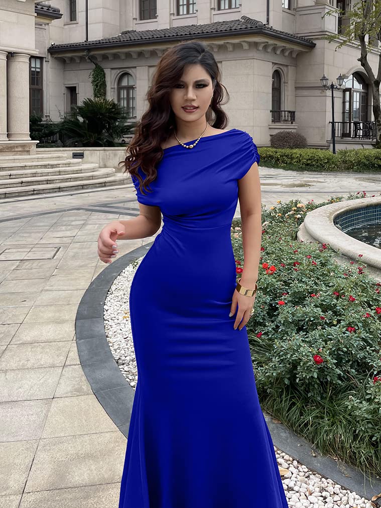 YMDUCH Women's Elegant Sleeveless Off Shoulder Bodycon Long Formal Party Evening Dress RoyalBlue - Image 3