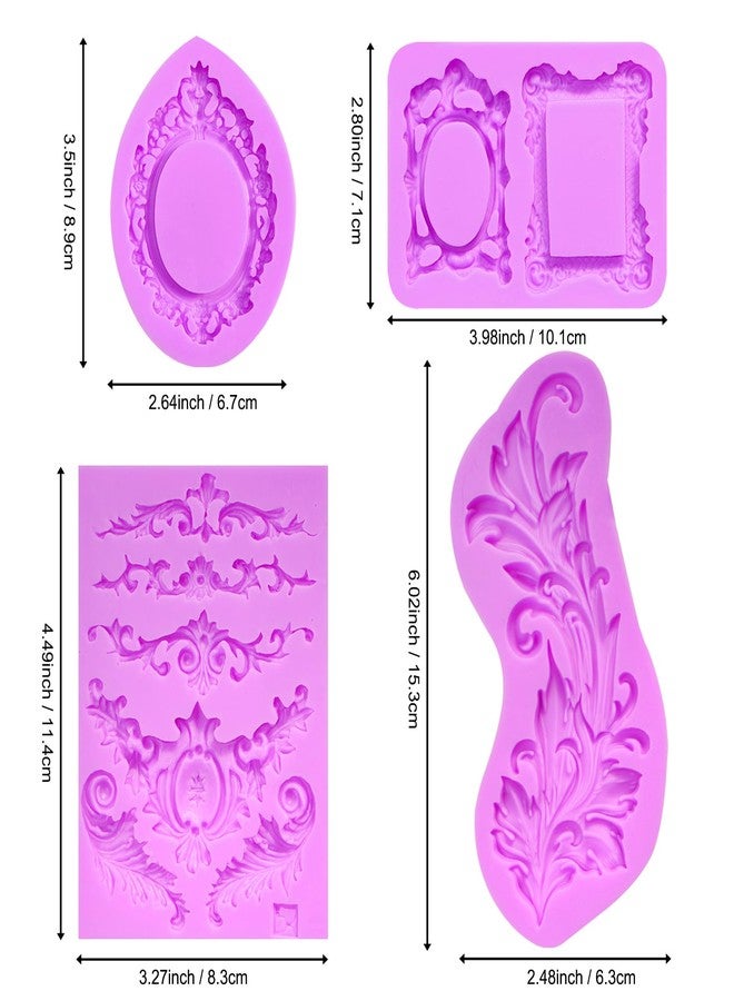 acvcatto 4 Pcs Baroque Style Curlicues Scroll Lace Fondant Silicone Molds, Filigree Relief Flower Chocolate Molds for 3D Sculpted Decoration Cupcake Topper Jewelry Polymer Clay Crafting Projects - Image 2
