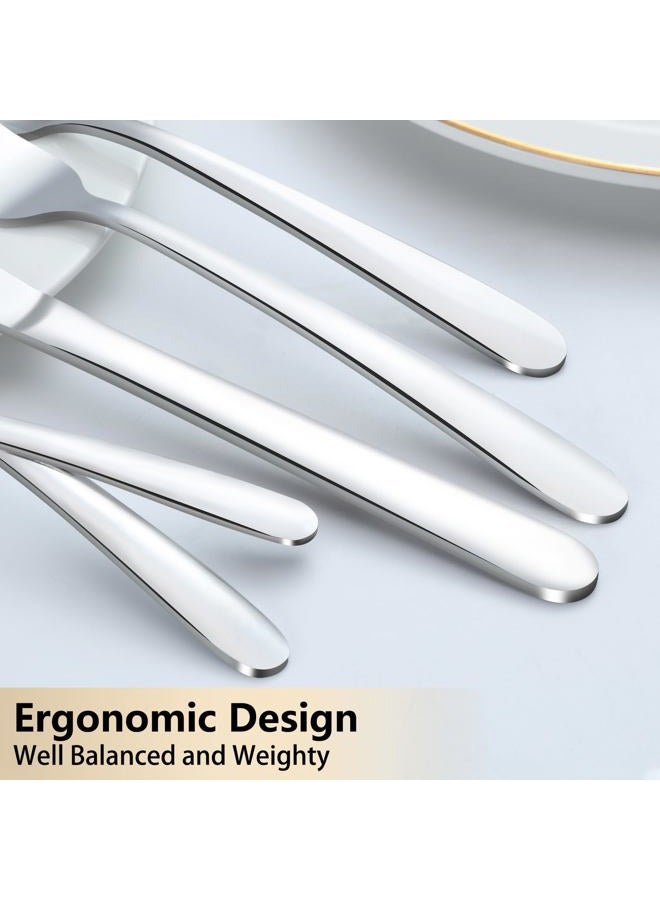 Pleafind 60-Pcs Silverware Set Service for 12, Premium Stainless Steel Flatware Set, Include Forks Spoons and Knives Set, Mirror Polished Cutlery Utensil Set for Home Restaurant, Dishwasher Safe - Image 3