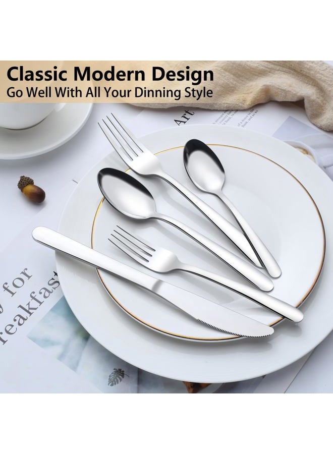Pleafind 60-Pcs Silverware Set Service for 12, Premium Stainless Steel Flatware Set, Include Forks Spoons and Knives Set, Mirror Polished Cutlery Utensil Set for Home Restaurant, Dishwasher Safe - Image 5