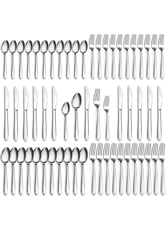 Pleafind 60-Pcs Silverware Set Service for 12, Premium Stainless Steel Flatware Set, Include Forks Spoons and Knives Set, Mirror Polished Cutlery Utensil Set for Home Restaurant, Dishwasher Safe - Image 1