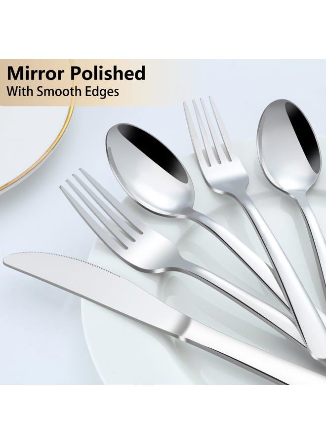 Pleafind 60-Pcs Silverware Set Service for 12, Premium Stainless Steel Flatware Set, Include Forks Spoons and Knives Set, Mirror Polished Cutlery Utensil Set for Home Restaurant, Dishwasher Safe - Image 4