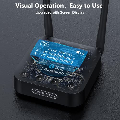 1Mii B06TX+ Long Range Bluetooth 5.2 Transmitter for TV/PC/Projector to 2 Wireless Headphones/Speakers, Bluetooth Adapter for TV w/Screen Display Plug n Play, aptX Low Latency & HD Audio - Image 4