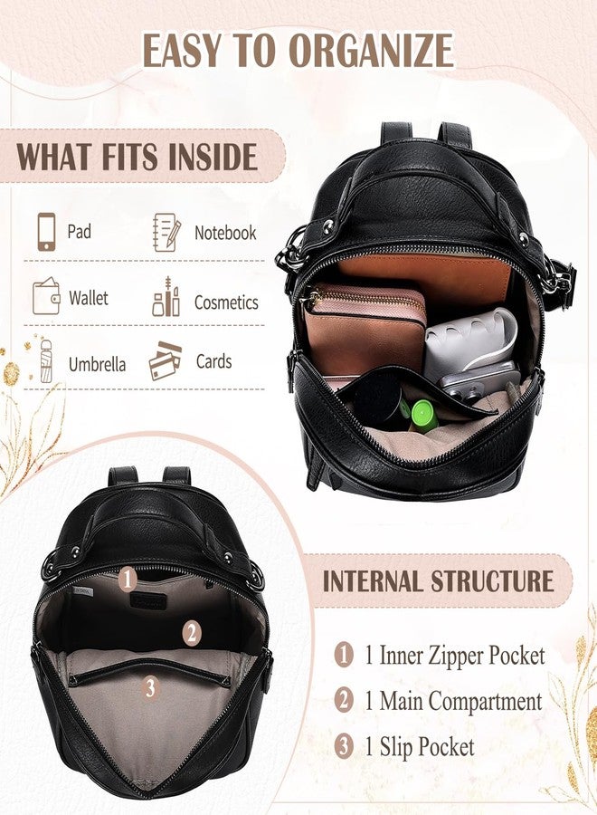 RAVUO Mini Backpack for Women, Small Leather Backpack Purse Fashion Handbag Convertible Ladies Trendy Shoulder Bag for Work,Travel,Black - Image 3