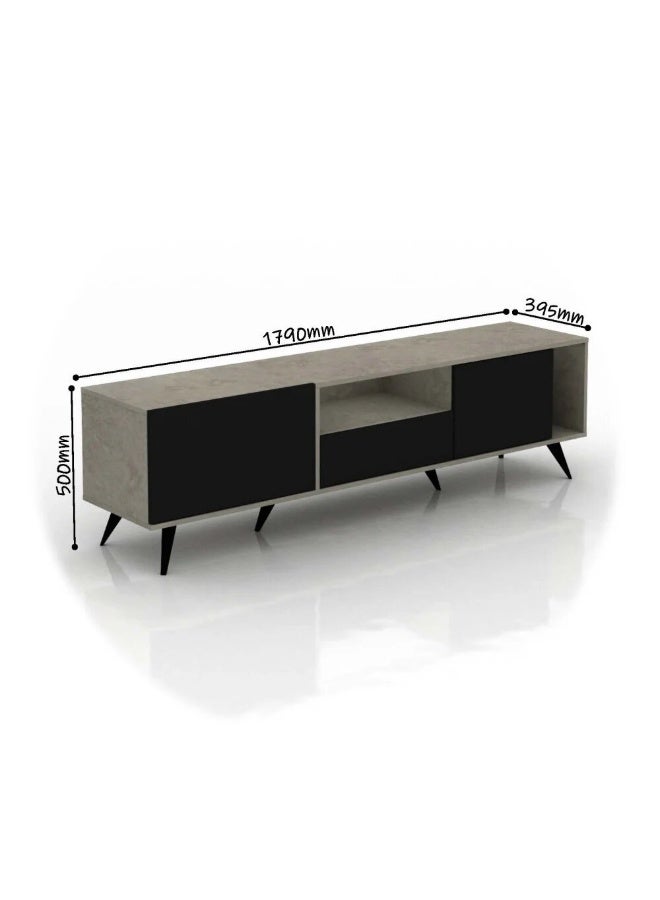 Baity Malaysian Particle Board TV Stand, 179 cm, Grey and Black, with 3 Drawers and 2 Shelves - Image 4