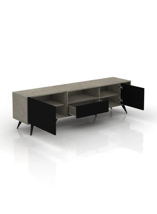 Baity Malaysian Particle Board TV Stand, 179 cm, Grey and Black, with 3 Drawers and 2 Shelves - Image 3