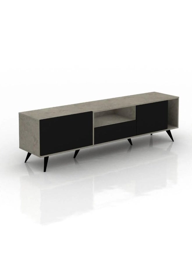 Baity Malaysian Particle Board TV Stand, 179 cm, Grey and Black, with 3 Drawers and 2 Shelves - Image 2
