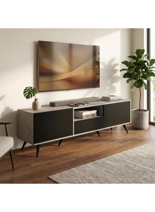 Baity Malaysian Particle Board TV Stand, 179 cm, Grey and Black, with 3 Drawers and 2 Shelves - Image 1