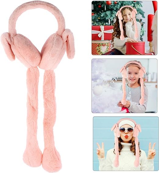 THE DDS STORE Women's Winter Plush Earwarmer Bunny Earmuffs with Moving Jumping Rabbit Ears Headbands Winter Ear Warmers for Women Girls (Peach) - Image 2