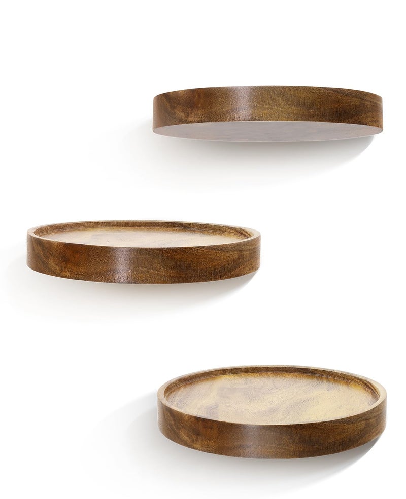 AceList 3 Pack Round Floating Shelves for Wall Decor 6 Diameter Acacia Wood Floating Shelf Wall Shelves for Bedroom Living Room Bathroom Kitchen Modern Decoration
