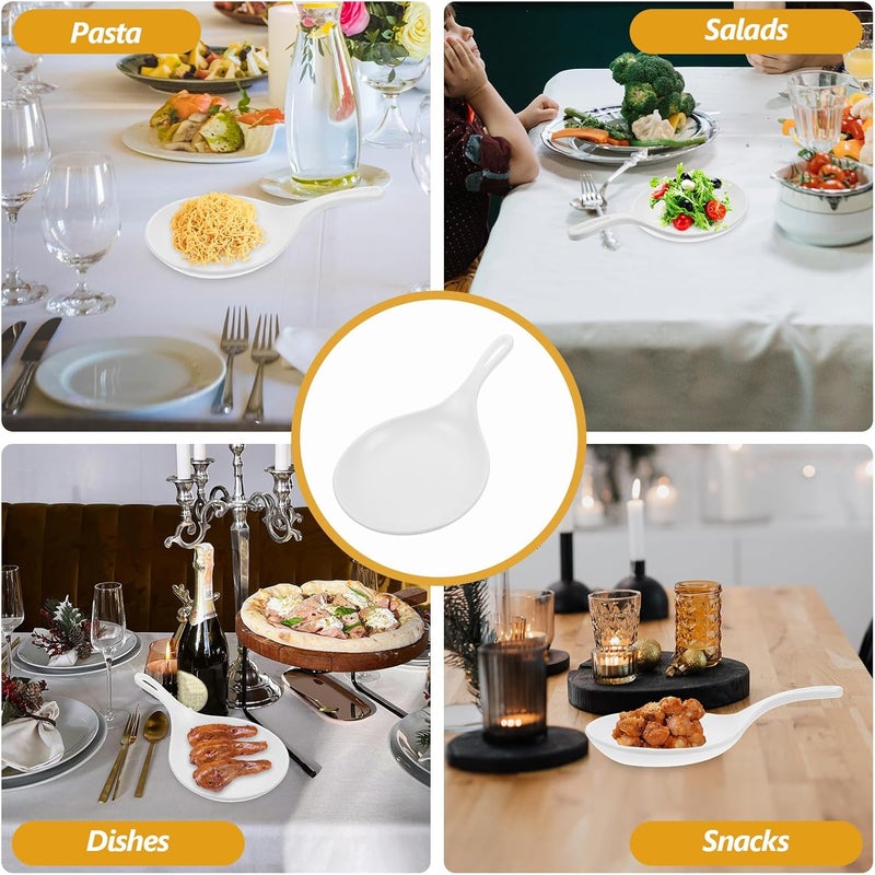 2pcs White Handheld Serving Plates with Handle, Large Lightweight Appetizer Tray for Salad, Pasta, Steak – Portable Food Dish for Entertaining and Dining - Image 3