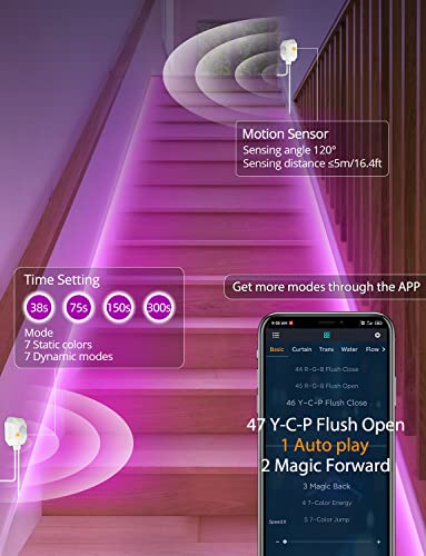 MATICOD Motion Sensor Lights Indoor Under Bed RGB LED Light Strip With APP Control - Night Lights for Bedroom, Kitchen, Closet and Stairs - 9.84ft - Image 4