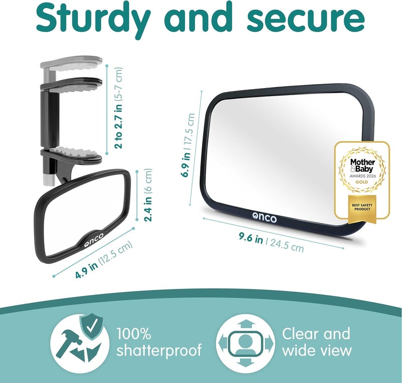 Onco Baby Car Mirror Set – Rearward & Forward-Facing Mirror, 100% Shatterproof & Shakeproof, Clear Wide View with 360° Rotation & Clip-On Design, Travel Essentials for Newborns & Babies - Image 4