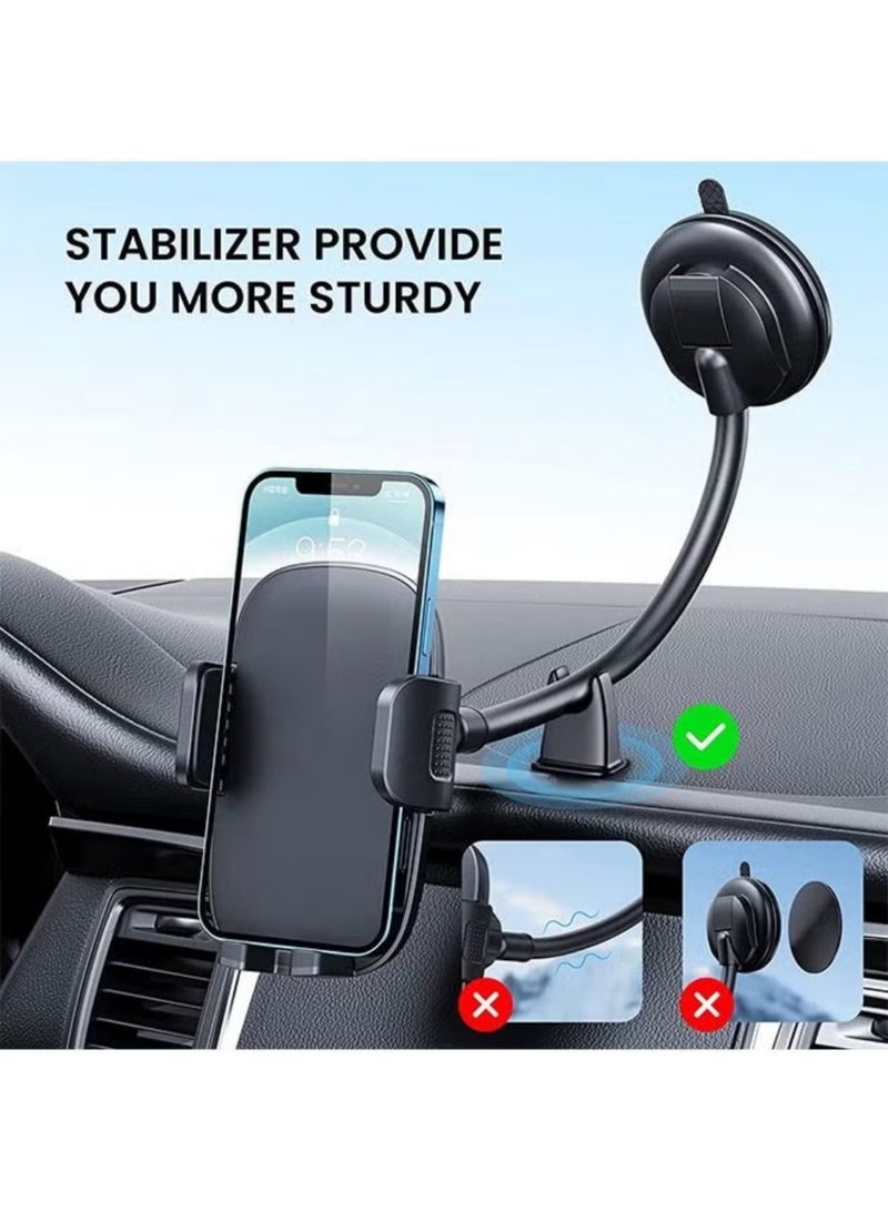 Liboer Cell Phone Holder for Car Phone Mount Long Arm Dashboard Windshield Car Phone Holder Strong Suction Anti-Shake Stabilizer Phone Car Holder Compatible with All Phone Apple and Android Smartphone - Image 2