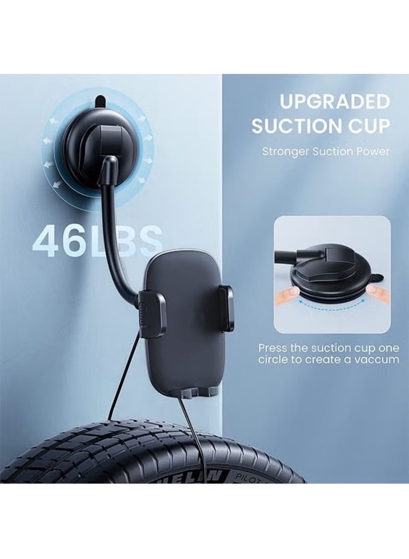 Liboer Cell Phone Holder for Car Phone Mount Long Arm Dashboard Windshield Car Phone Holder Strong Suction Anti-Shake Stabilizer Phone Car Holder Compatible with All Phone Apple and Android Smartphone - Image 3