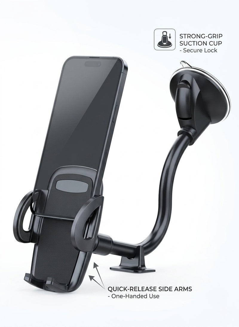 Liboer Cell Phone Holder for Car Phone Mount Long Arm Dashboard Windshield Car Phone Holder Strong Suction Anti-Shake Stabilizer Phone Car Holder Compatible with All Phone Apple and Android Smartphone - Image 1