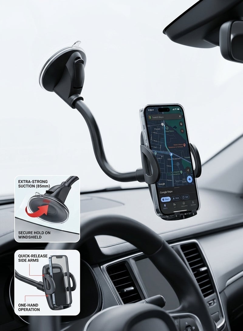 Liboer Cell Phone Holder for Car Phone Mount Long Arm Dashboard Windshield Car Phone Holder Strong Suction Anti-Shake Stabilizer Phone Car Holder Compatible with All Phone Apple and Android Smartphone - Image 4