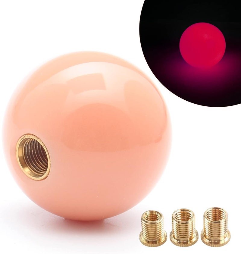 YIUIY Round Ball Shift Knob Universal Luminous Gear Shift Knob 5 6 Speed for Manual Automatic Vehicles with Adapters (Pink to Red) - Image 1