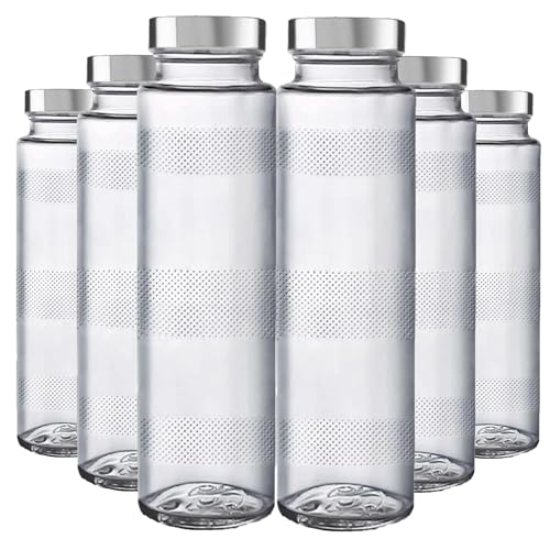 Brezzycloud Set of 6 Glass Fridge Water Bottle with Airtight Leak proof steel Cap – Ideal for Milk, Juice, Shakes & Fridge Storage – Premium Glass Bottle Set for Men, Women & Girls - Image 1