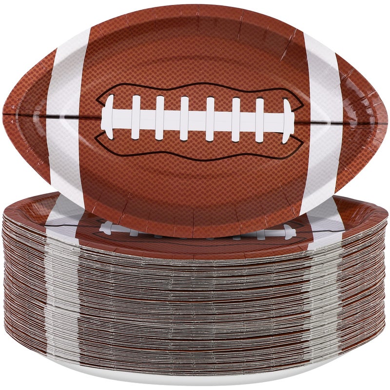 ADXCO 100 Pieces Football Shaped Disposable Paper Plates Football Party Plates Football Party Supplies for Football Theme Party Supplies Sports Game Birthday Decoration 94 x 59 Inch