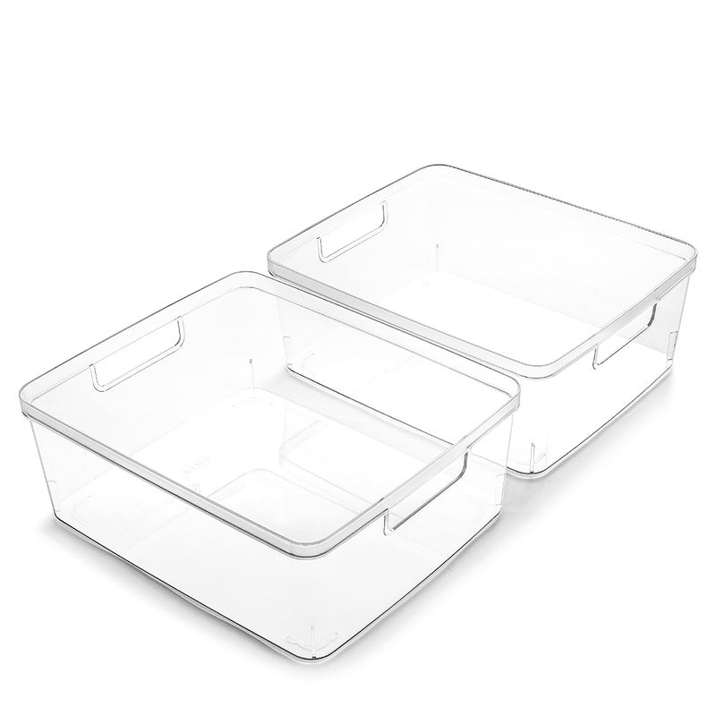 BINO | Plastic Storage Bins, Medium - 2 Pack | THE LUCID COLLECTION | Multi-Use Built-In Handles | BPA-Free | Clear Storage Containers | Fridge Organizer | Pantry & Home Organization - Image 1