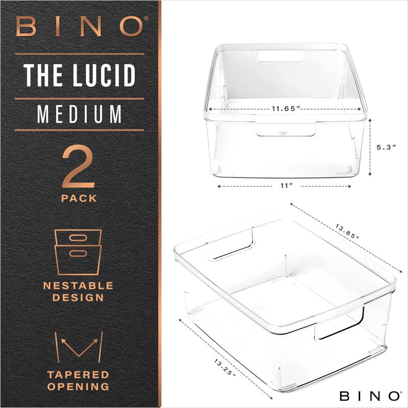 BINO | Plastic Storage Bins, Medium - 2 Pack | THE LUCID COLLECTION | Multi-Use Built-In Handles | BPA-Free | Clear Storage Containers | Fridge Organizer | Pantry & Home Organization - Image 2