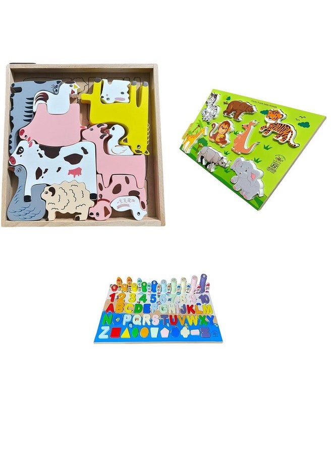 Kinder Creative Kinder Creative 3D Domestic Animals Stacking Puzzle, Chunky Stacking Wild Animals Puzzle,Alphabet & Numeric Magnetic Fishing Game, Educational Puzzle and Toys for Kids Pack of 3  - Image 1