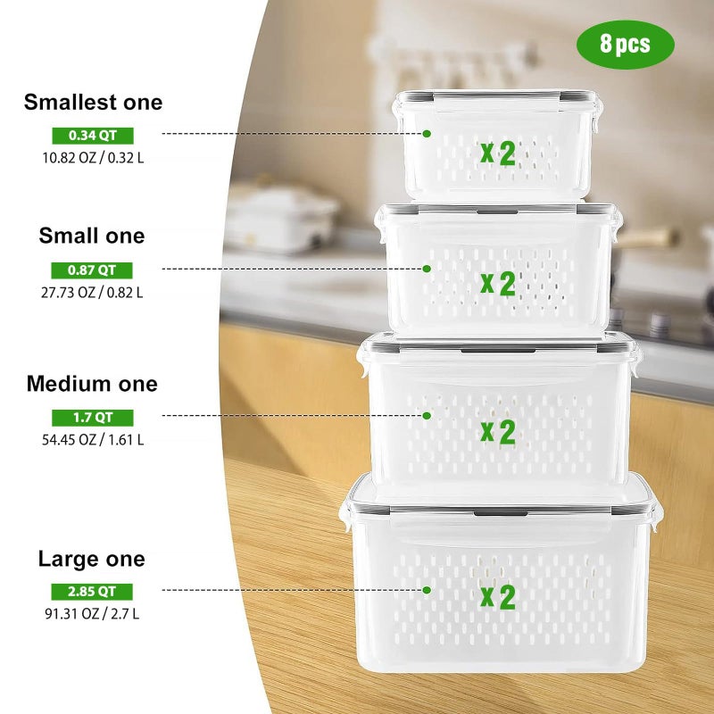Freshmage Fruit Storage Containers for Fridge with Removable Colander, Airtight Food Storage Container, Dishwasher Safe Produce Saver for Refrigerator, Keep Berry Fruit Fresh Longer 8 pcs Small Clear - Image 2