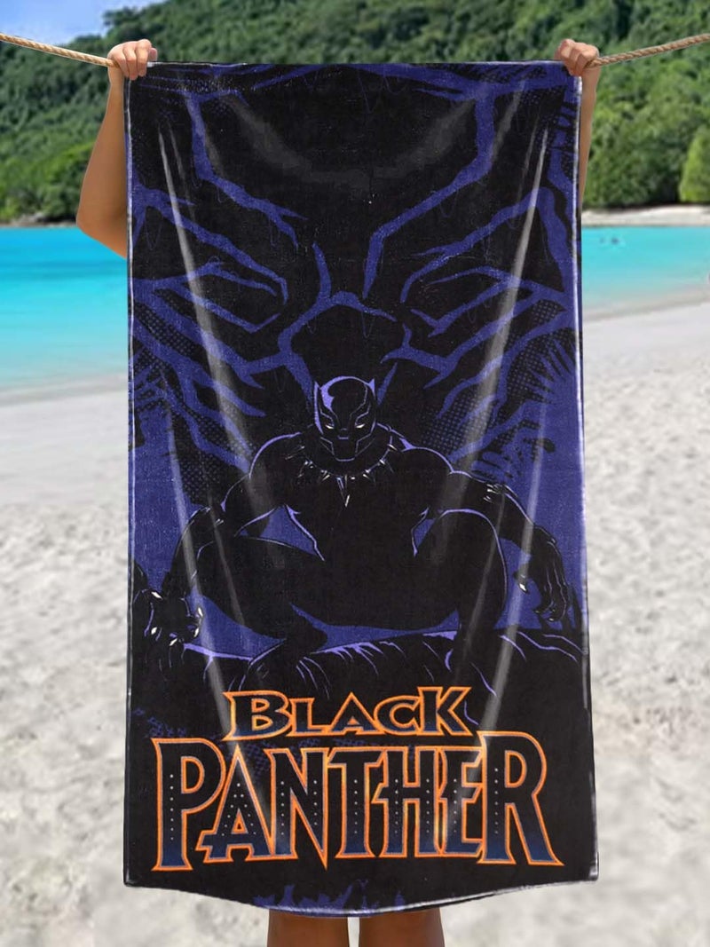 Athom Living Black Panther Kids Cotton Bath Towel,Superhero Themed Soft & Absorbent Towel for Boys & Girls, 60x120cm, 350GSM - Image 1