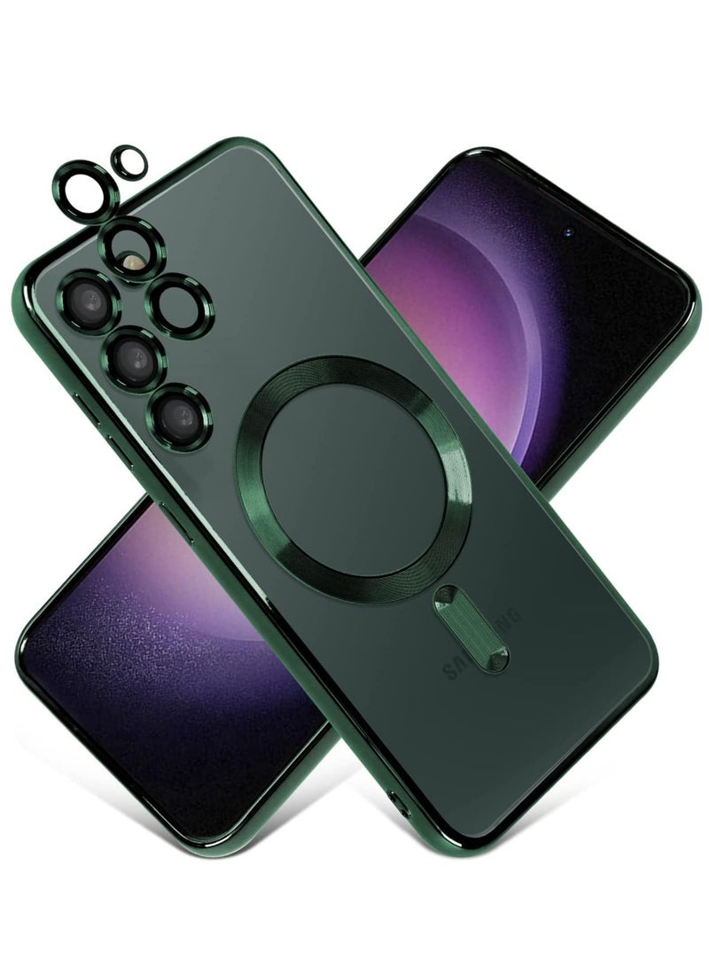 MIGOFAST Galaxy S24 Magnetic Case Compatible with MagSafe  Luxury Plating Design Galaxy S24 Case with Camera Lens Protector Soft TPU Bumper for Samsung Galaxy S24 Green - Image 1